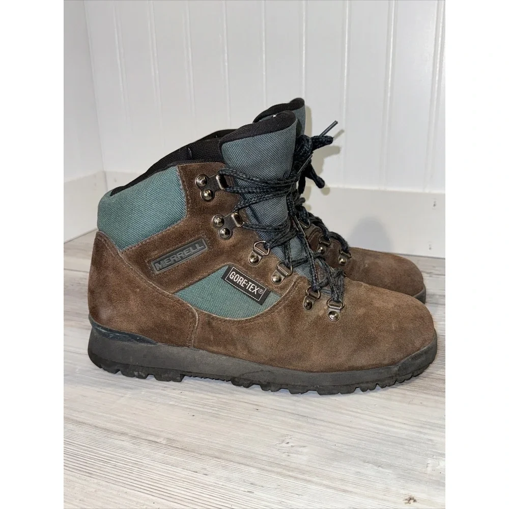 Merrell Nova GTX II Woman Gore-Tex Boots Brown Green 7.5 M Suede‎ Hiking Trail